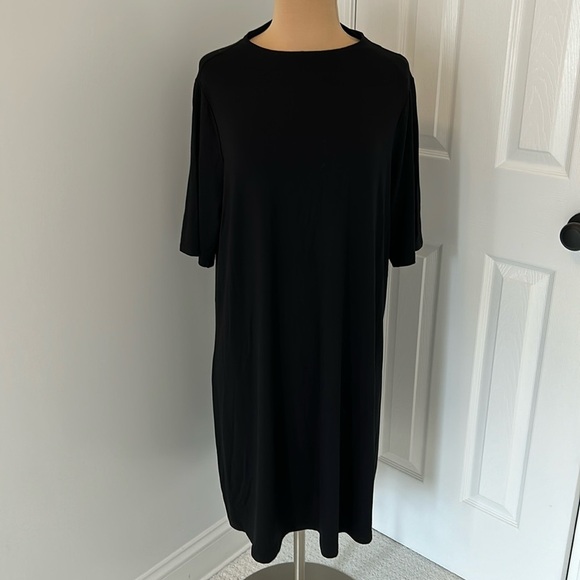 Eileen Fisher Black Tencel Stretch Shift Dress - Picture 1 of 7